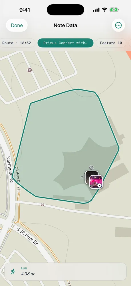 A mapped Scout area with a concert video attached inside it