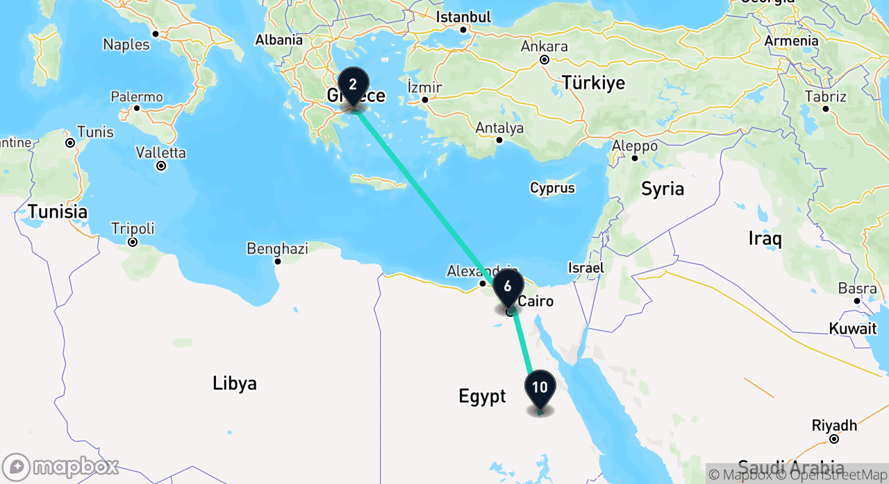 Map of the Ancient Worlds itinerary