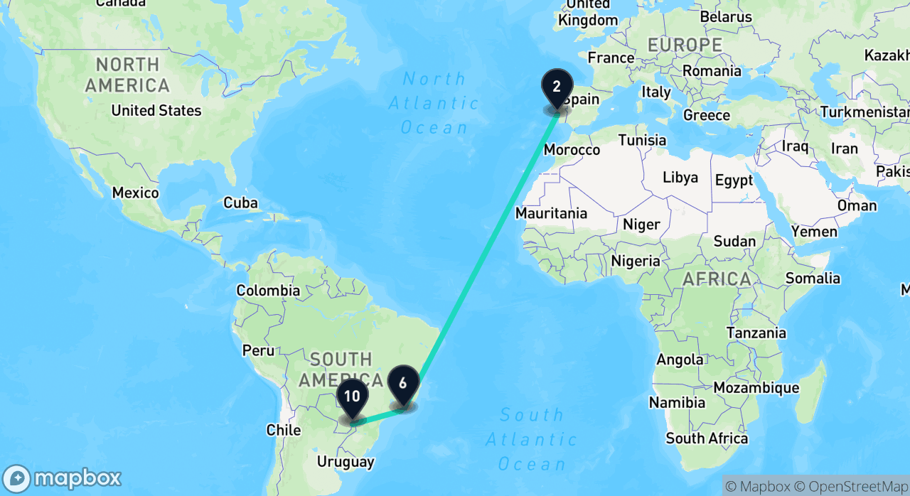 Map of the Atlantic Cities & Waterfalls itinerary