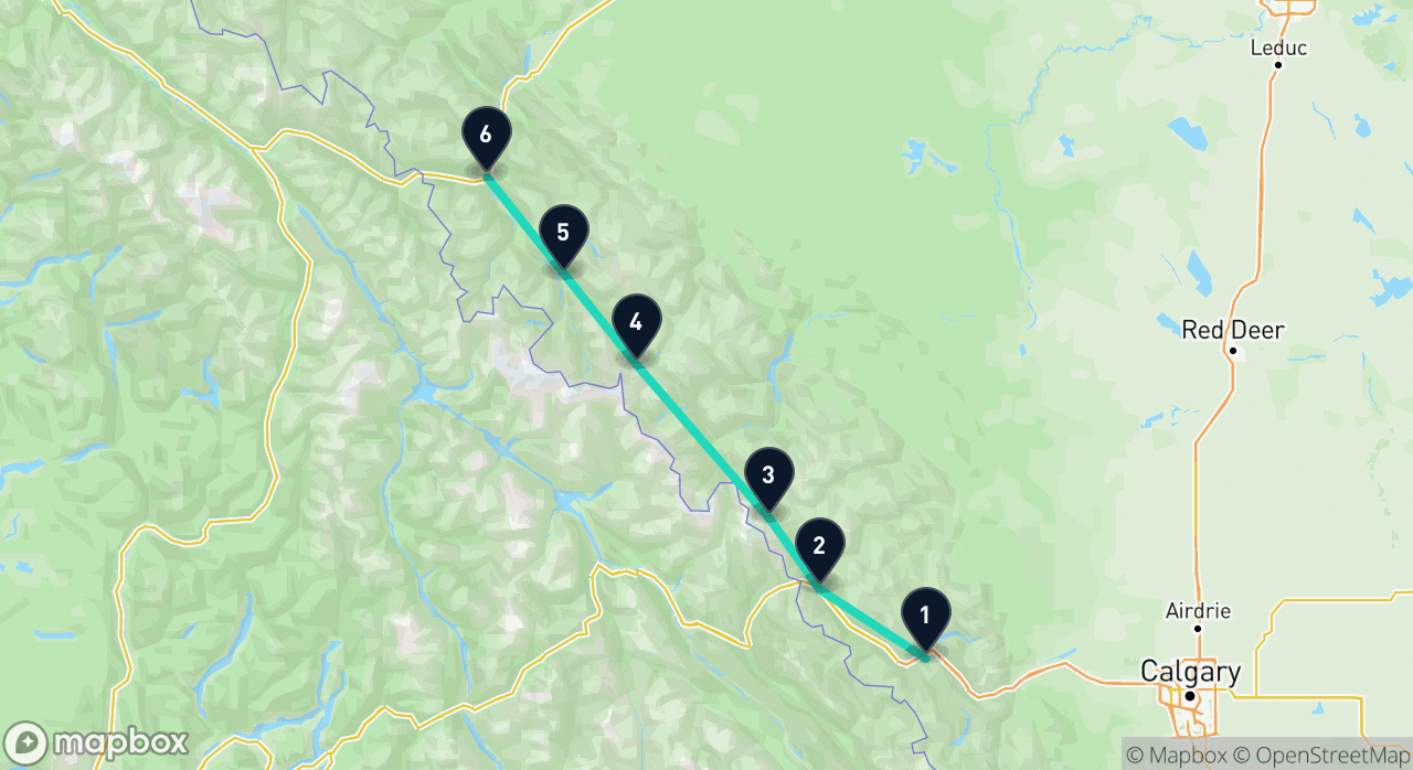 Map of the Canadian Rockies itinerary
