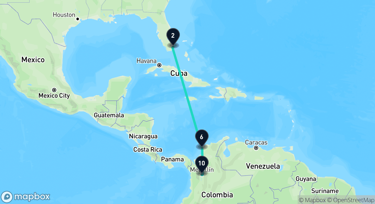 Map of the Caribbean Color & Mountain Cities itinerary