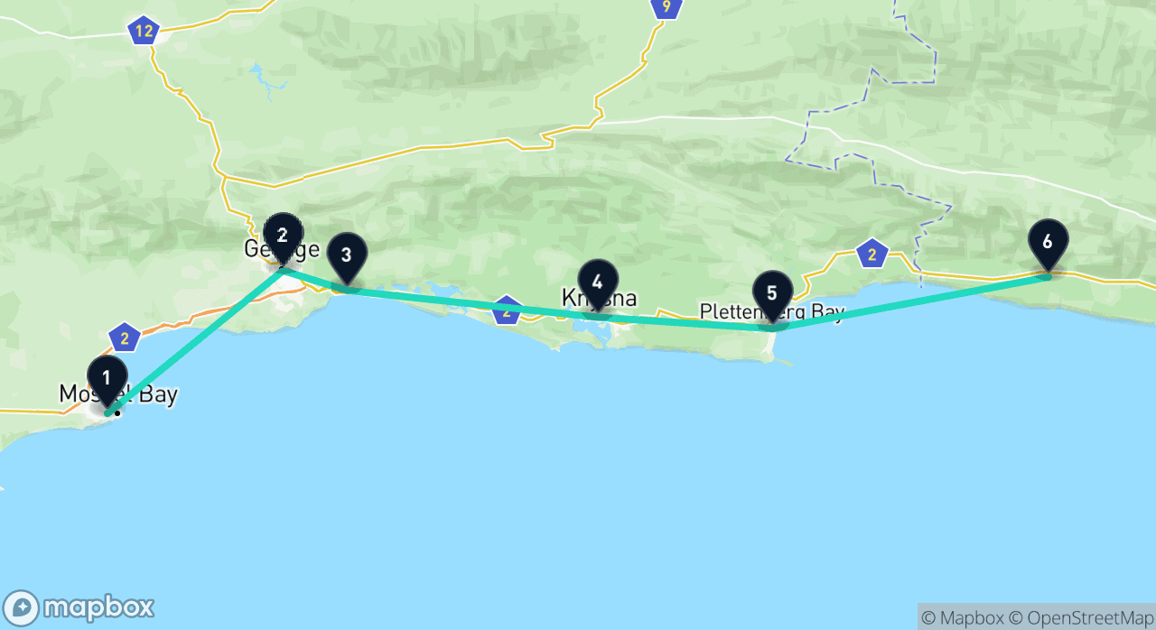Map of the Garden Route itinerary