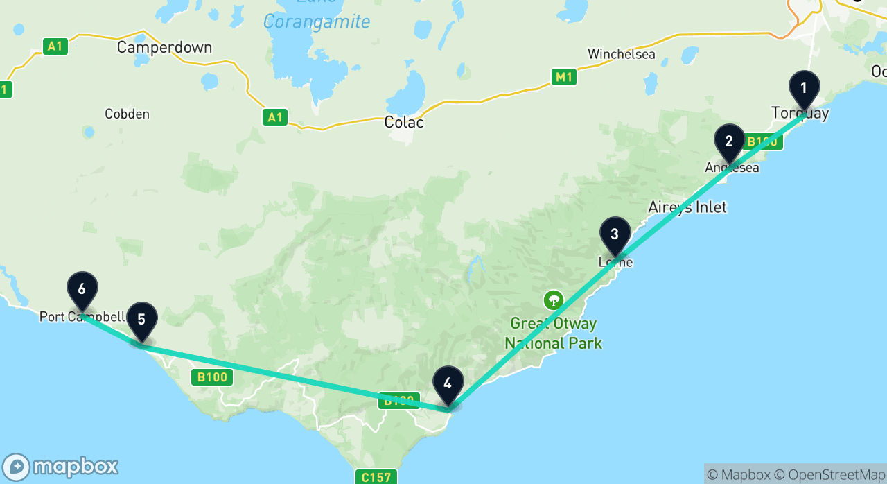 Map of the Great Ocean Road itinerary