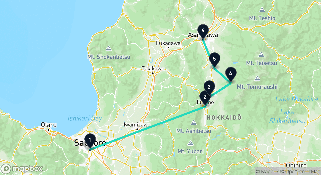 Map of the Hokkaido Country Roads itinerary