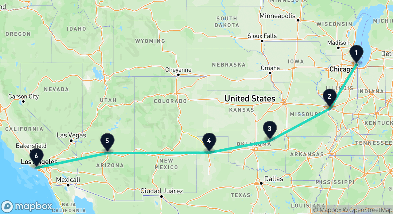 Map of the Route 66 Classic itinerary
