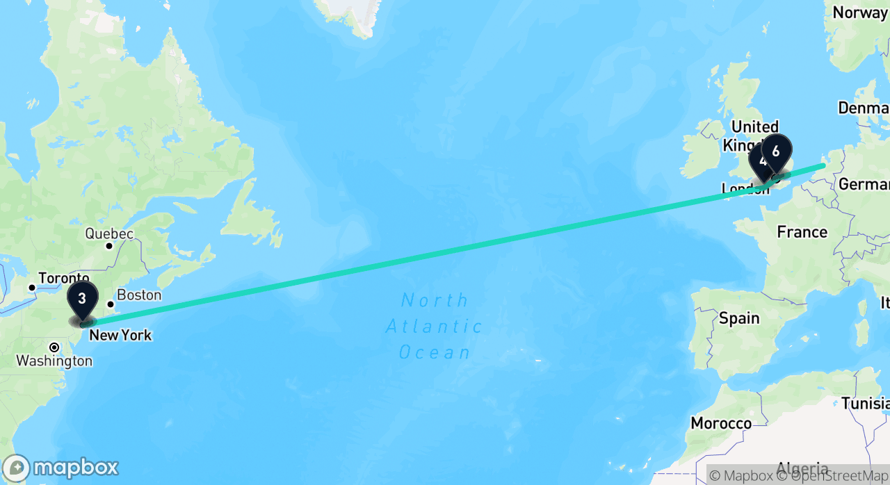 Map of the The Grand Atlantic Crossing itinerary