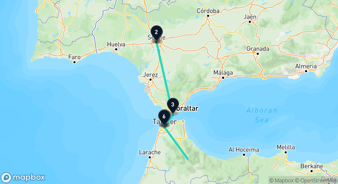 Map of the Two Continents, One Strait itinerary