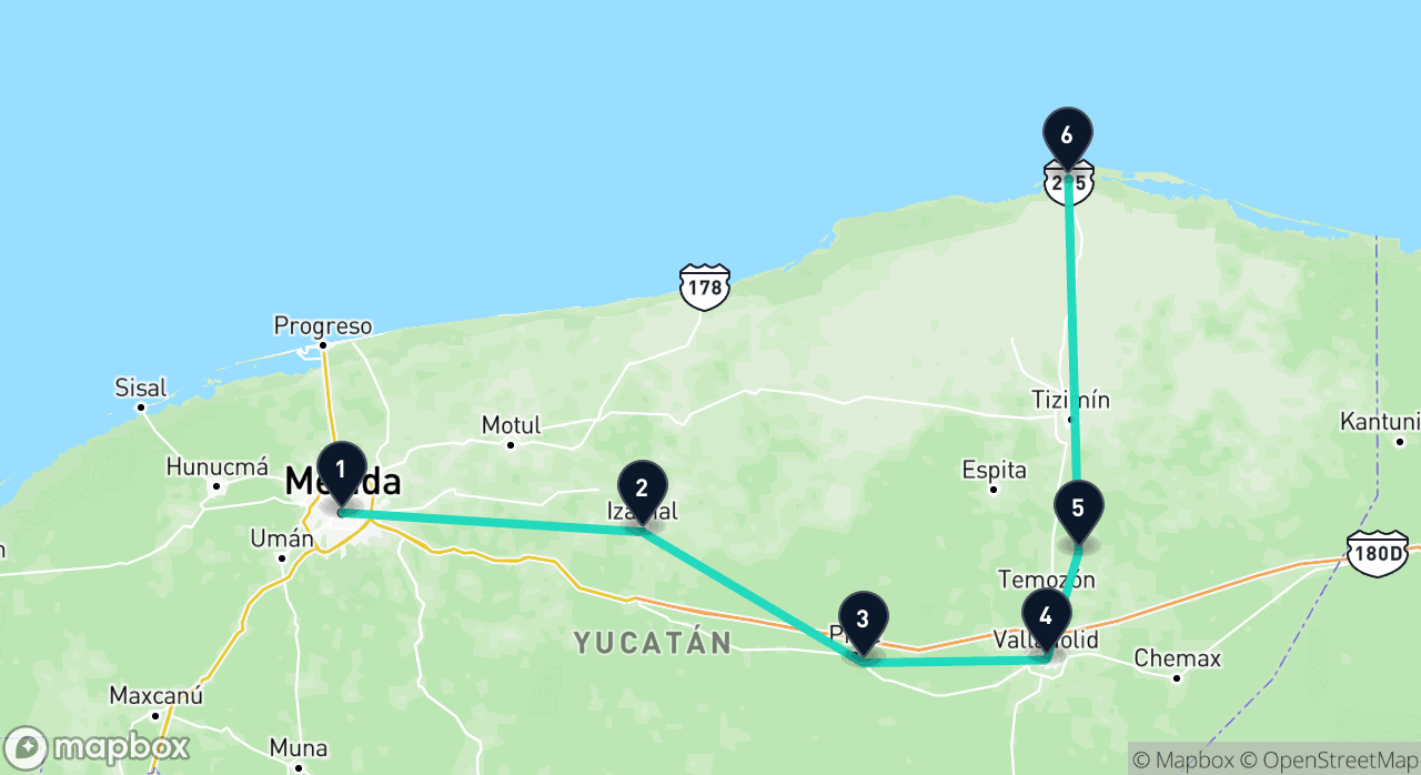 Map of the Yucatán Discovery itinerary